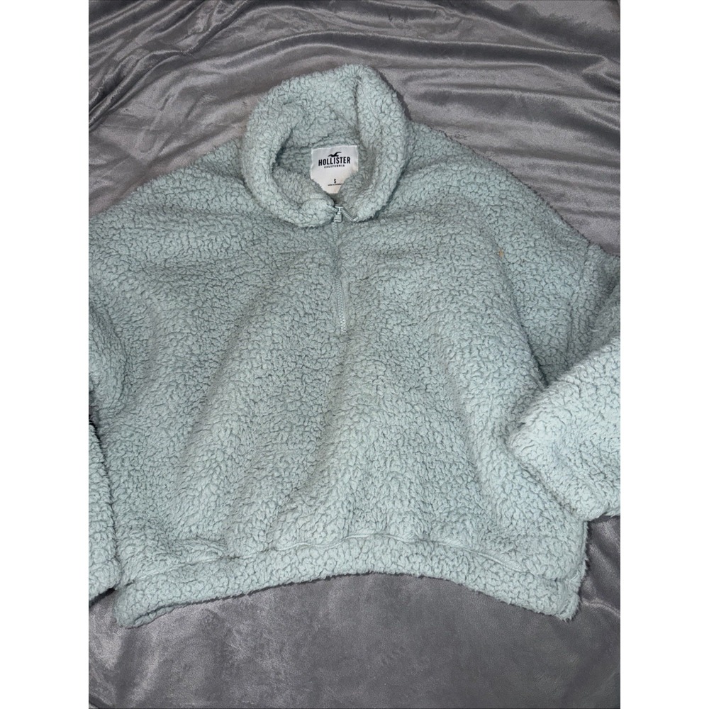 Hollister Women's Gray Sherpa Fleece 1/4 Zip Sweatshirt S Relaxed Mock